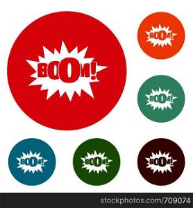 Comic boom big icons circle set vector isolated on white background. Comic boom big icons circle set vector