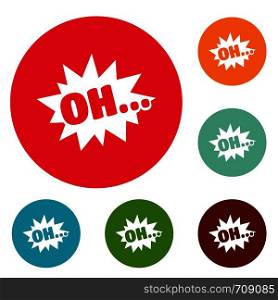 Comic boom oh icons circle set vector isolated on white background. Comic boom oh icons circle set vector