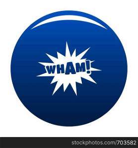 Comic boom wham icon vector blue circle isolated on white background . Comic boom wham icon blue vector