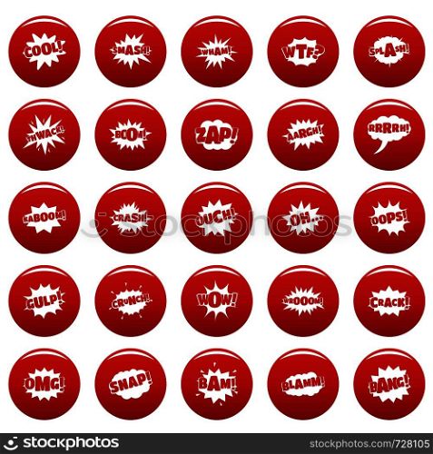 Comic bubble sound icons set. Simple illustration of 25 comic bubble sound vector icons red isolated. Comic bubble sound icons set vetor red