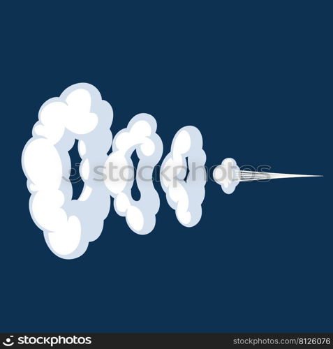 Comic cartoon smoke or cloud, vector speed motion effects isolated on dark blue backdround. Comic cartoon smoke or cloud, vector speed motion effects