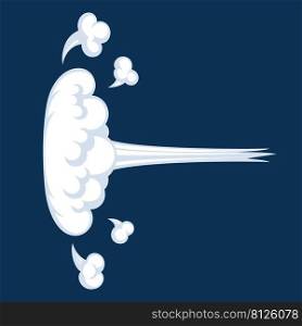 Comic cartoon smoke or cloud, vector speed motion effects isolated on dark blue backdround. Comic cartoon smoke or cloud, vector speed motion effects