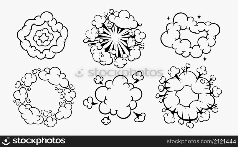 Comic clouds, cartoon vector clouds in line style isolated on light background. Vector illustration. Comic clouds, cartoon vector clouds in line style isolated on light background.