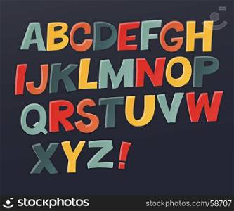 Comic colorful alphabet. Vector set. Comic text. Comics book style. Vector set of funny english multicolor letters. Cute colorful vector English alphabet, funny typeface, ABC, uppercase letters