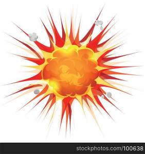 Comic Firebomb Explosion. Illustration of a comic book explosion, blasting effect with bang shapes and fire bomb flames