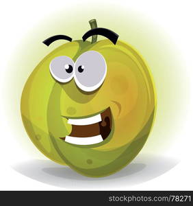 Comic Funny Plum Character. Illustration of a cartoon funny healthy and juicy plum fruit character, for summer and fall jam and marmalade