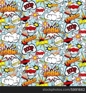 Comic seamless pattern with colorful speech bubbles and bombs vector illustration. Comic Seamless Pattern