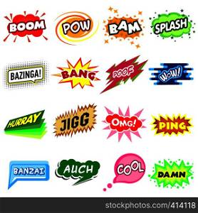 Comic sound icons set. Simple illustration of 16 comic colored sound vector icons for web. Comic sound set icons set, simple style