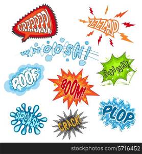 Comic sounds humour communication cartoon speech bubbles set isolated vector illustration