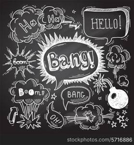 Comic speech bubble chalkboard design element symbol boom bang bomb vector illustration