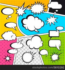 Comic speech bubbles and comic strip on colorful halftone background vector illustration