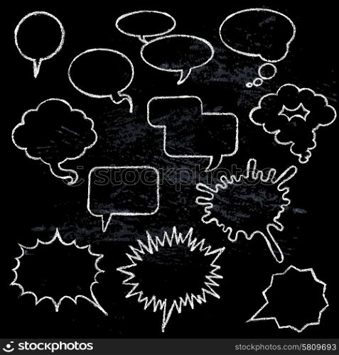 Comic speech bubbles. Comic speech bubbles icons collection various shapes on black background white outlined contours abstract isolated vector illustration