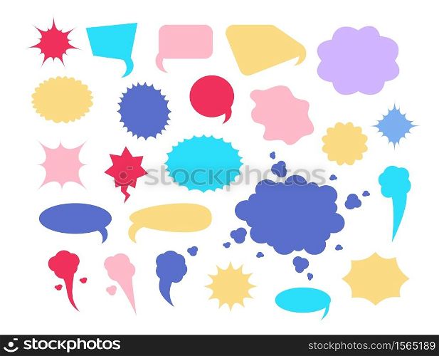 Comic speech bubbles set vector. cartoon comic explosions on a white background. Colorful empty speech balloons. Massages and talk signs for app, web.. Comic speech bubbles set vector. cartoon comic explosions on a white background. Colorful empty speech balloons. Massages and talk signs for apps, web.