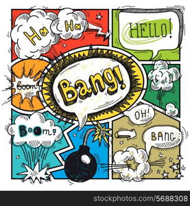 Comic speech humor funny cartoon bubble sketch design background vector illustration