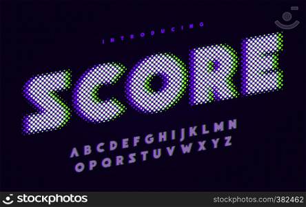 Comic style uppercase english alphabet with glitch effect. Vector illustration.. Comic style uppercase english alphabet with glitch effect.