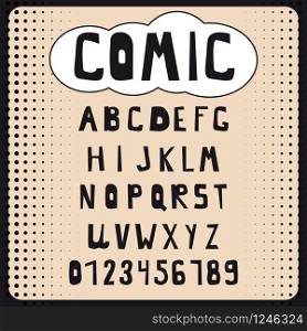 Comic yellow alphabet set. Letters, numbers and figures for kids illustrations, websites, comics, banners. Comic cartoon alphabet set. Letters, numbers for websites, comics, banners. Vector, isolated