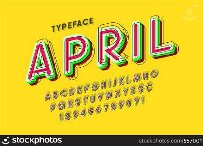 Comical linear font design, colorful alphabet, typeface. Not expanded strokes. Color Swatches control. Comical linear font design, colorful alphabet, typeface