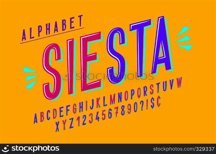 Comical trendy condensed font design, colorful alphabet, typeface. Vector illustration. Comical trendy condensed font design, colorful alphabet, typefac