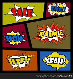 Comics speech bubble with expressions stickers set,stock vector illustration. Comics speech bubble with expressions stickers set