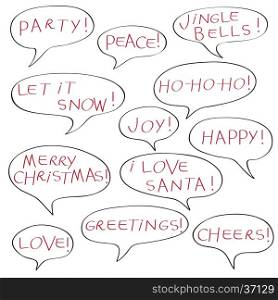 Comics speech bubbles with Christmas greetings text, elements isolated isolated on white