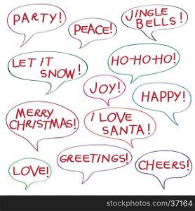 Comics speech bubbles with Christmas greetings text, elements isolated isolated on white