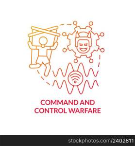 Command and control warfare red gradient concept icon. Degrade adversary. Subarea of information warfare abstract idea thin line illustration. Isolated outline drawing. Myriad Pro-Bold font used. Command and control warfare red gradient concept icon
