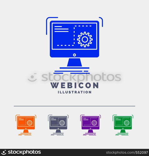 Command, computer, function, process, progress 5 Color Glyph Web Icon Template isolated on white. Vector illustration. Vector EPS10 Abstract Template background