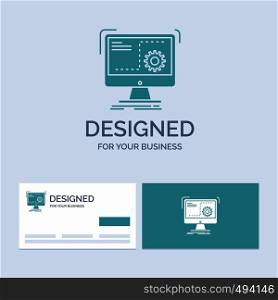 Command, computer, function, process, progress Business Logo Glyph Icon Symbol for your business. Turquoise Business Cards with Brand logo template.. Vector EPS10 Abstract Template background