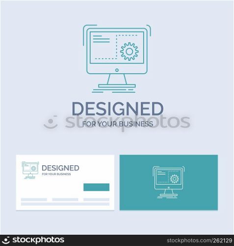 Command, computer, function, process, progress Business Logo Line Icon Symbol for your business. Turquoise Business Cards with Brand logo template