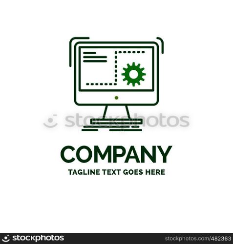 Command, computer, function, process, progress Flat Business Logo template. Creative Green Brand Name Design.