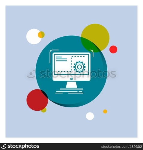 Command, computer, function, process, progress White Glyph Icon colorful Circle Background. Vector EPS10 Abstract Template background