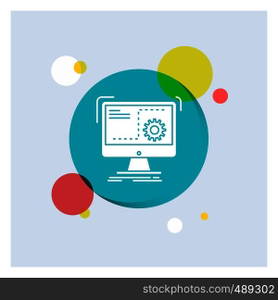 Command, computer, function, process, progress White Glyph Icon colorful Circle Background. Vector EPS10 Abstract Template background