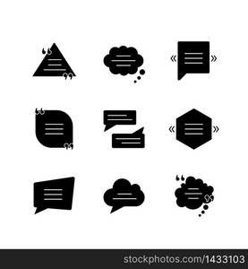 Comment box black glyph icons set on white space. Blank speech clouds different shapes. Triangle and square chat bubbles. Empty textbox. Silhouette symbols. Vector isolated illustration. Comment box black glyph icons set on white space