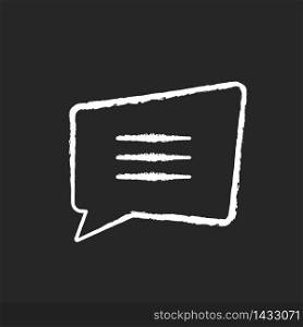 Comment box chalk white icon on black background. Empty chat cloud. Notification box. Blank information note with text space. Speech bubble with copyspace. Isolated vector chalkboard illustration. Comment box chalk white icon on black background