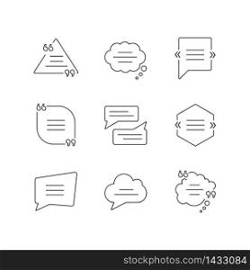Comment box pixel perfect linear icons set. Blank speech clouds different shapes. Empty textbox. Customizable thin line contour symbols. Isolated vector outline illustrations. Editable stroke. Comment box pixel perfect linear icons set