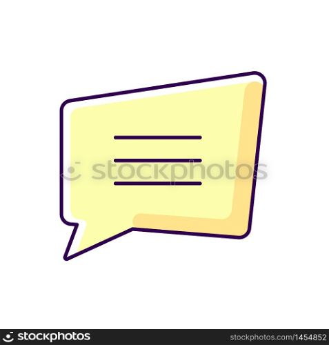 Comment box yellow RGB color icon. Empty chat cloud. Notification box. Blank information note with text space. Speech bubble with copyspace. Isolated vector illustration. Comment box yellow RGB color icon