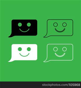 Comment smile message icon Black and white color set . Comment smile message icon . Black and white color set .