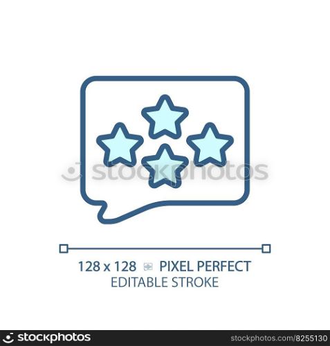 Comment with assess pixel perfect RGB color icon. Writing feedback about customer service. Business rating. Isolated vector illustration. Simple filled line drawing. Editable stroke. Comment with assess pixel perfect RGB color icon