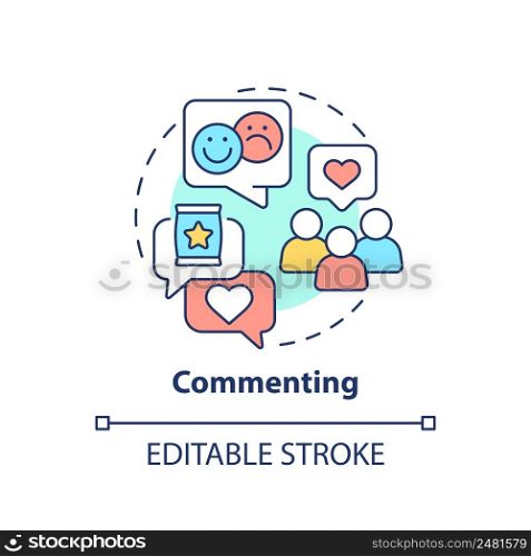 Commenting concept icon. Communication function abstract idea thin line illustration. Expressing opinions. Making remarks. Isolated outline drawing. Editable stroke. Arial, Myriad Pro-Bold fonts used. Commenting concept icon