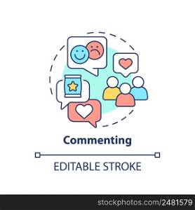 Commenting concept icon. Communication function abstract idea thin line illustration. Expressing opinions. Making remarks. Isolated outline drawing. Editable stroke. Arial, Myriad Pro-Bold fonts used. Commenting concept icon