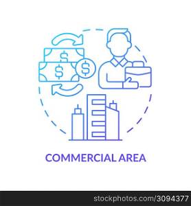 Commercial area blue gradient concept icon. Type of land-use abstract idea thin line illustration. Commercial buildings. Retail and office spaces. Isolated outline drawing. Myriad Pro-Bold font used. Commercial area blue gradient concept icon