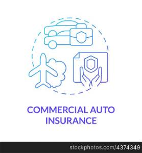 Commercial auto insurance blue gradient concept icon. Corporate assurance service abstract idea thin line illustration. Isolated outline drawing. Roboto-Medium, Myriad Pro-Bold fonts used. Commercial auto insurance blue gradient concept icon