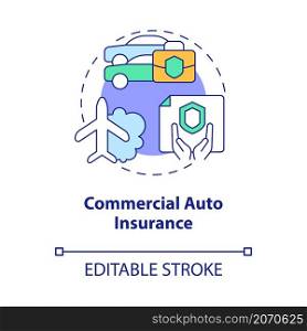 Commercial auto insurance concept icon. Corporate insurance abstract idea thin line illustration. Isolated outline drawing. Editable stroke. Roboto-Medium, Myriad Pro-Bold fonts used. Commercial auto insurance concept icon