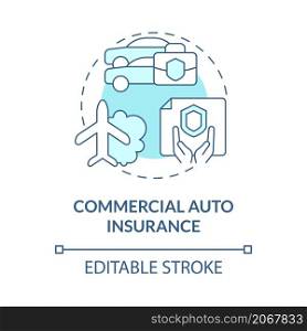 Commercial auto insurance turquoise concept icon. Company claims abstract idea thin line illustration. Isolated outline drawing. Editable stroke. Roboto-Medium, Myriad Pro-Bold fonts used. Commercial auto insurance turquoise concept icon