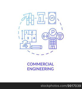 Commercial engineering blue gradient concept icon. Residential building. Project management and development. Civil engineering idea thin line illustration. Vector isolated outline RGB color drawing. Commercial engineering blue gradient concept icon
