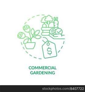 Commercial gardening green gradient concept icon. Crops production for sale. Gardening type abstract idea thin line illustration. Isolated outline drawing. Myriad Pro-Bold font used. Commercial gardening green gradient concept icon