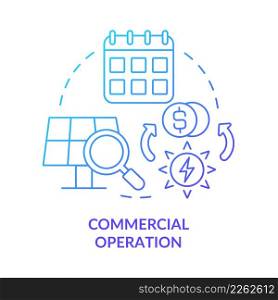 Commercial operation blue gradient concept icon. Project testing. Contract timeline of PPA abstract idea thin line illustration. Isolated outline drawing. Myriad Pro-Bold fonts used. Commercial operation blue gradient concept icon