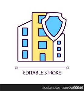 Commercial property insurance RGB color icon. Real estate. Insurance policy for customer safety. Isolated vector illustration. Simple filled line drawing. Editable stroke. Arial font used. Commercial property insurance RGB color icon