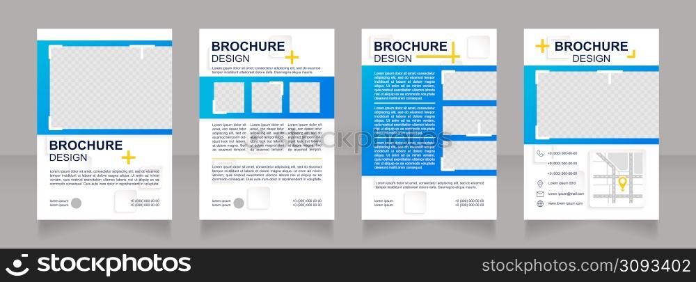 Commercialization strategy blank brochure design. Mass market. Template set with copy space for text. Premade corporate reports collection. Editable 4 paper pages. Arial Bold, Regular fonts used. Commercialization strategy blank brochure design