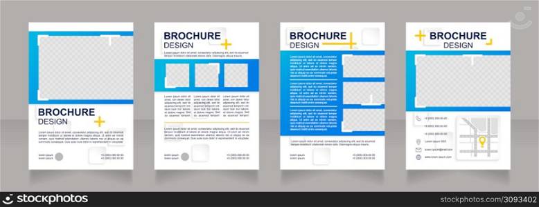 Commercialization strategy blank brochure design. Mass market. Template set with copy space for text. Premade corporate reports collection. Editable 4 paper pages. Arial Bold, Regular fonts used. Commercialization strategy blank brochure design